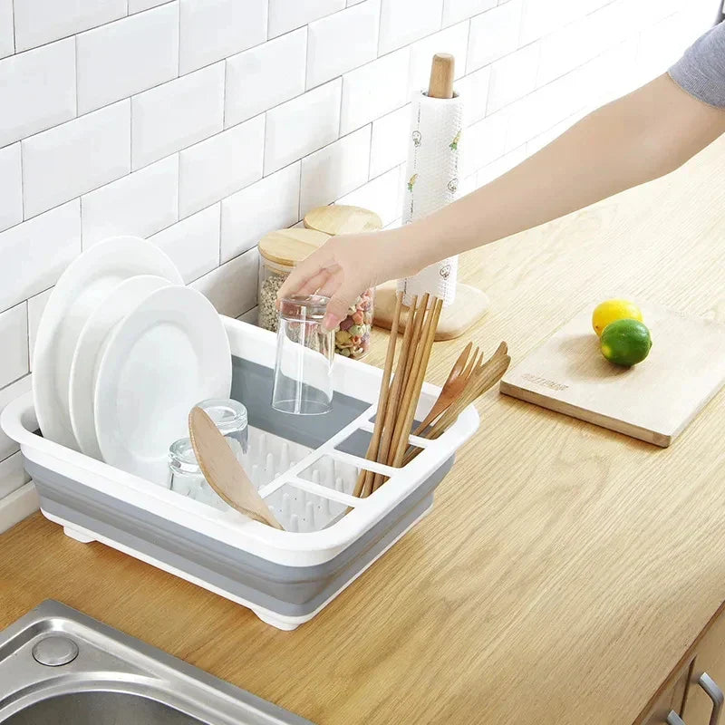 TrockniQ Égouttoir Pliable Cuisine | Support à Vaisselle avec Écoulement d'Eau | Gain de Place & Lavable | Design Moderne en Plastique