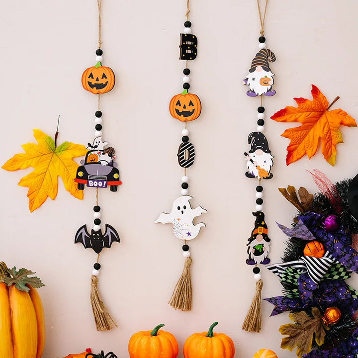 Décoration Suspendue Halloween SpookyCharm | Citrouille, Chauve-souris & Sorcière | Avec Franges | Pour Porte, Mur & Fête