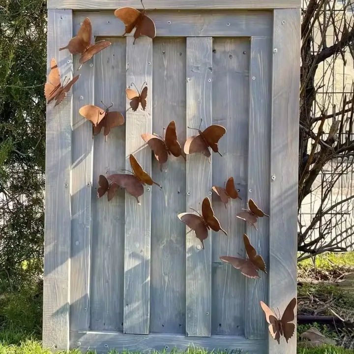 Rustalina Ensemble de 15 Papillons en Métal à Effet Rouillé | Décoration Murale pour Jardin, Clôture & Troncs d'Arbre | Résistant aux Intempéries & Vieilli Naturellement