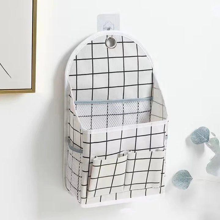 RoomEase Sac de rangement en tissu suspendu | Organisateur mural et de porte | 2 compartiments + poche latérale en mesh