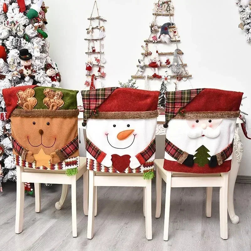 Housse de chaise de Noël MerrySeat | Design Père Noël, Bonhomme de neige & Renne | Housse de chaise en tissu | Décoration réutilisable pour Noël
