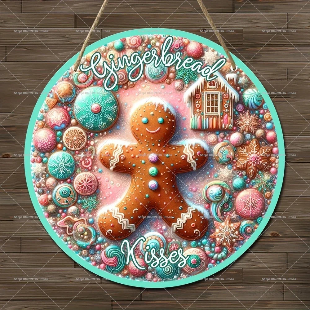 Panneau de Noël en Bois | Suspension Ronde avec Bonhomme de Neige & Père Noël | Décoration de Porte & Mur