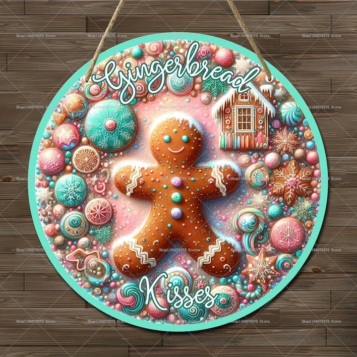 Panneau de Noël en Bois | Suspension Ronde avec Bonhomme de Neige & Père Noël | Décoration de Porte & Mur