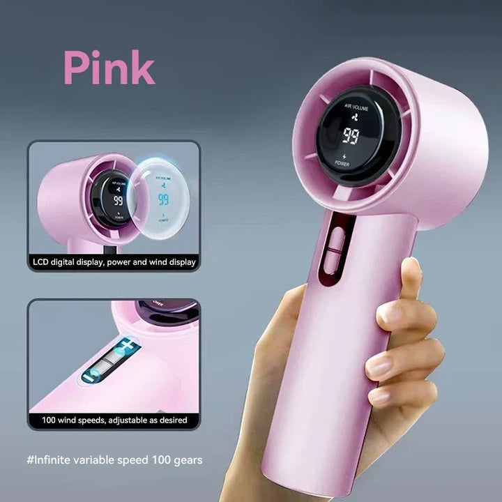 Ventomax Ventilateur à main Turbo 100 niveaux | Ventilateur USB portable | Mini ventilateur LED | Rechargeable | Pour camping et extérieur