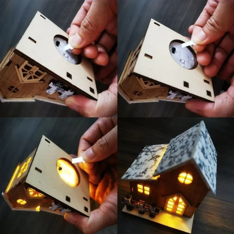 Maison en bois LED WinterLicht | Mini village de Noël | Décoration en bois lumineuse | 8×7×9,5 cm