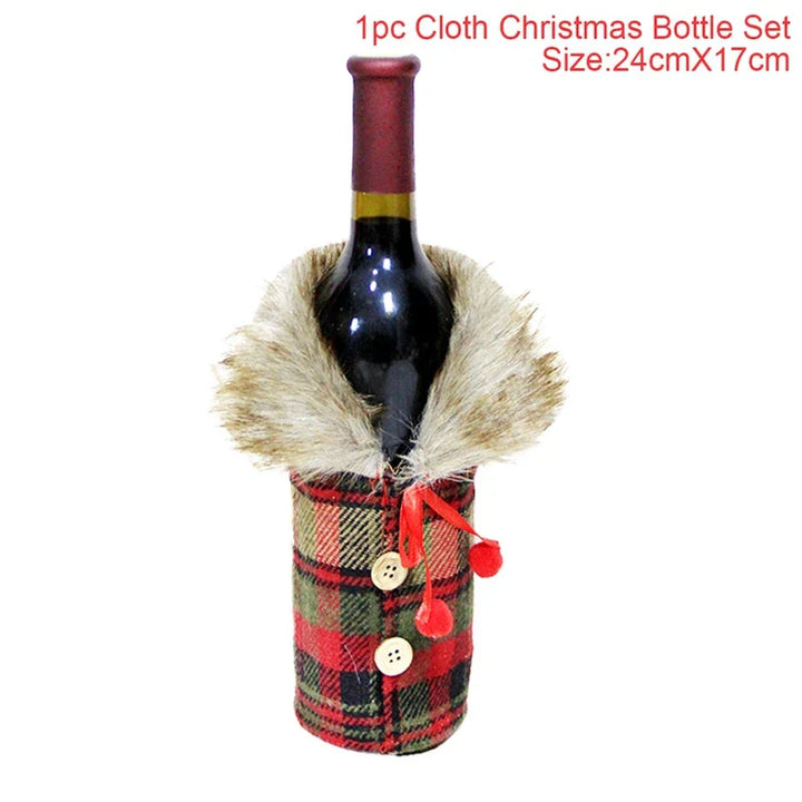 Noëlla | Housse de bouteille de Noël | Housse de décoration pour bouteilles de vin avec motif de Noël | Housse en tissu pour vin & champagne | Parfait comme idée cadeau