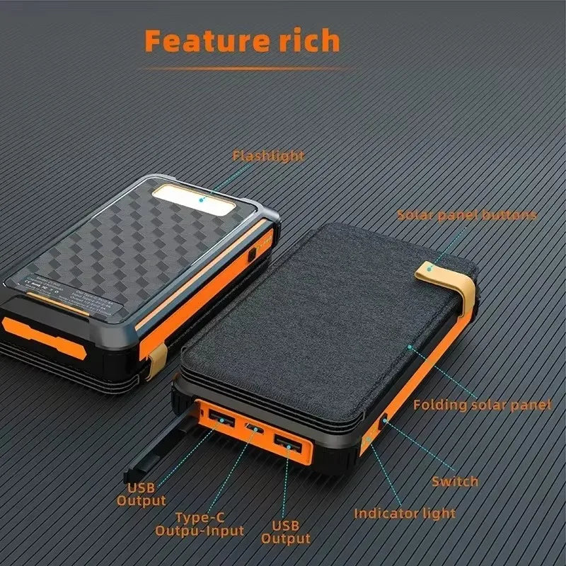 Powerbank Solaire SunCharge Fold | Panneau Solaire Pliable & Sortie USB | Étanche & Adapté pour l'Extérieur | Pour Téléphone, Camping & Voyages