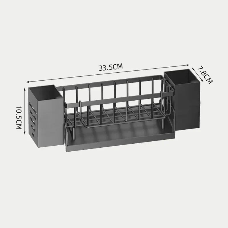 Organisateur de lavabo Ordinaqua | Auto-drainant | Support pour éponge, savon & torchons | Extensible & Hygiénique | Plastique ABS