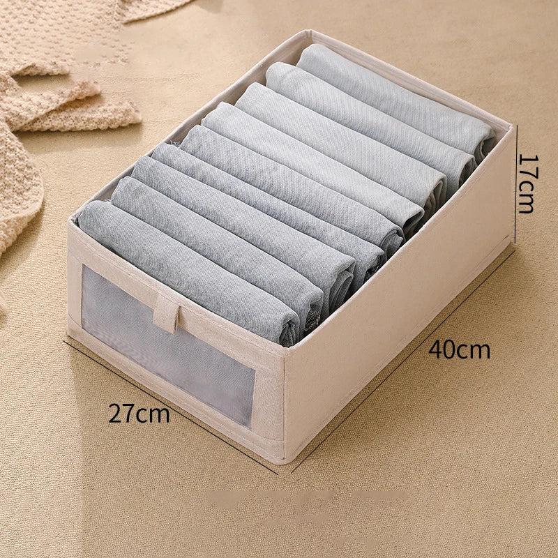 Boîte de rangement pour vêtements avec fenêtre | Pliable & Respirante | Boîte en lin VistaLino en M/L/XL