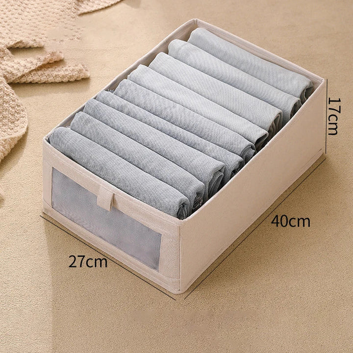 Boîte de rangement pour vêtements avec fenêtre | Pliable & Respirante | Boîte en lin VistaLino en M/L/XL