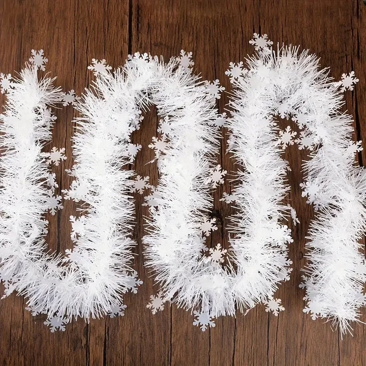 Guirlande de Noël FrostGlanz | 2 m de lametta flocon de neige | Paillettes métalliques | Décoration pour arbre, plafond et fête