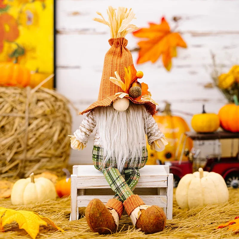Gnome d'Halloween avec Citrouille | Avec Citrouille, Tournesol & Feuille d'Érable | Figurine décorative pour Action de Grâce & Automne