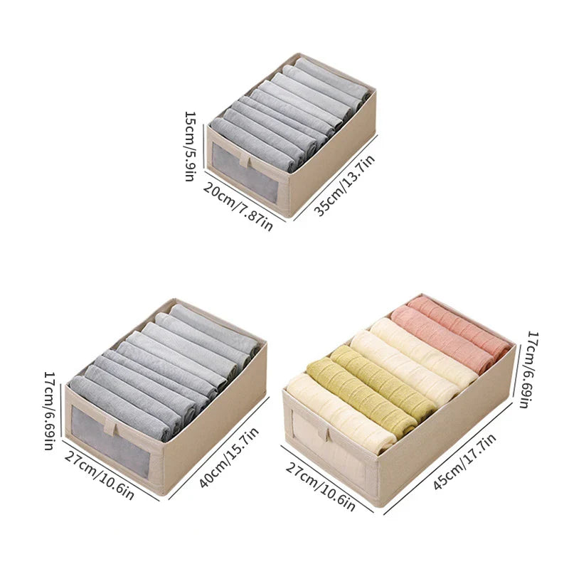 Boîte de rangement pour vêtements avec fenêtre | Pliable & Respirante | Boîte en lin VistaLino en M/L/XL
