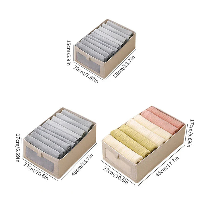 Boîte de rangement pour vêtements avec fenêtre | Pliable & Respirante | Boîte en lin VistaLino en M/L/XL