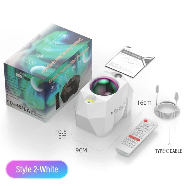 Projecteur Auralis Ciel Étoilé | 3-en-1 Aurore, Étoiles & Lune | Musique Bluetooth & Télécommande | Veilleuse avec Minuteur