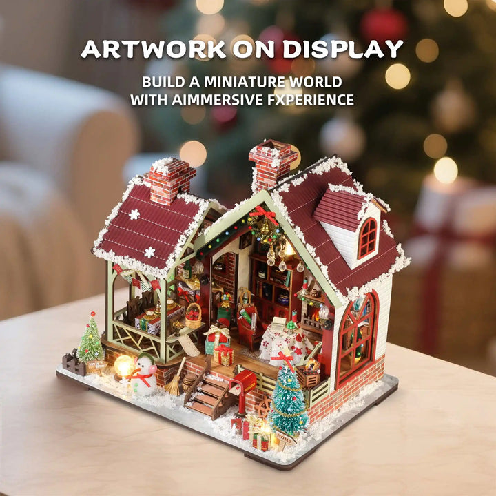Maison de Poupée Miniature Nuit de Noël Maison Chaleureuse | Kit DIY avec Boîte à Musique | Décoration de Noël Créative & Idée Cadeau