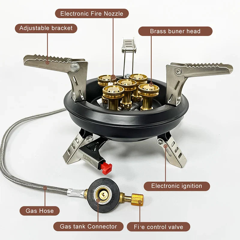 Flamurion Camping-Brûleur à gaz 16000W avec allumage piezo | Brûleur à gaz haute pression pliable pour extérieur et situations d'urgence | Pour butane/propane