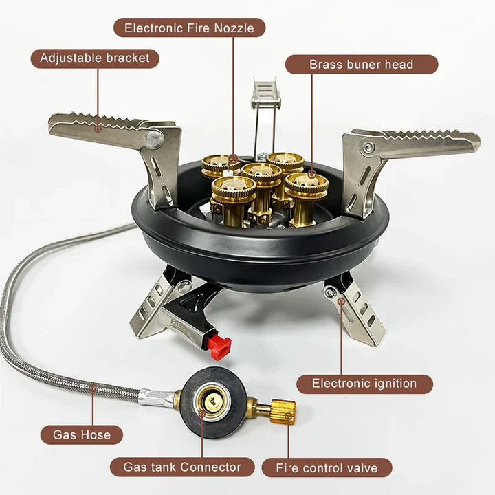 Flamurion Camping-Brûleur à gaz 16000W avec allumage piezo | Brûleur à gaz haute pression pliable pour extérieur et situations d'urgence | Pour butane/propane