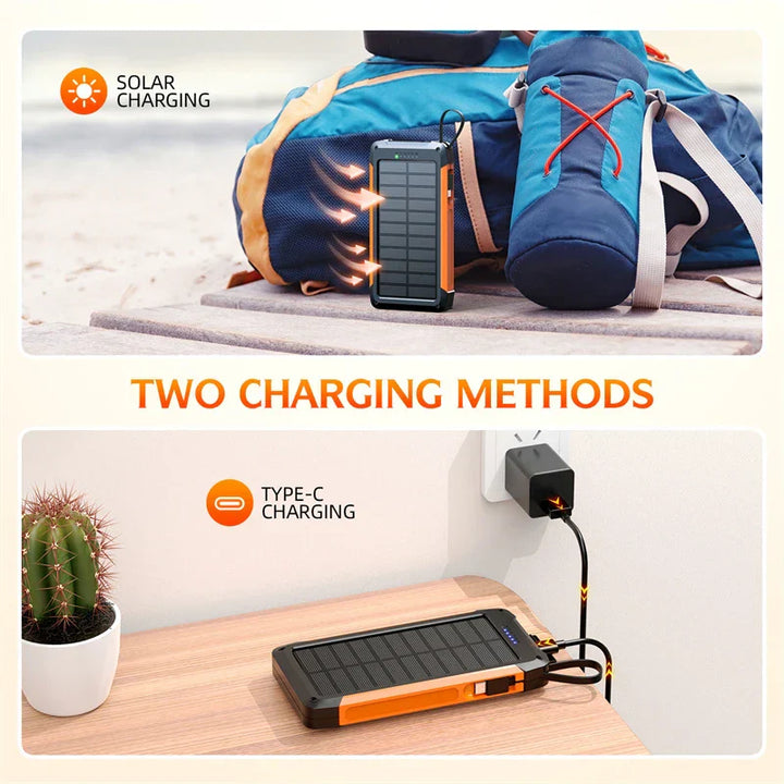 Voltaris MagCharge Powerbank Solaire 10000mAh | Charge sans fil magnétique | Fonction de charge rapide 22,5W | Avec câble et lampe de poche | Pour iPhone, Samsung et autres.