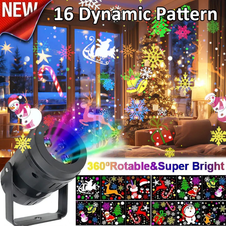 Projecteur LED de Noël SnowMotion | 16 Motifs Rotatifs | Intérieur & Extérieur | Éclairage de Noël pour Maison, Jardin & Fête