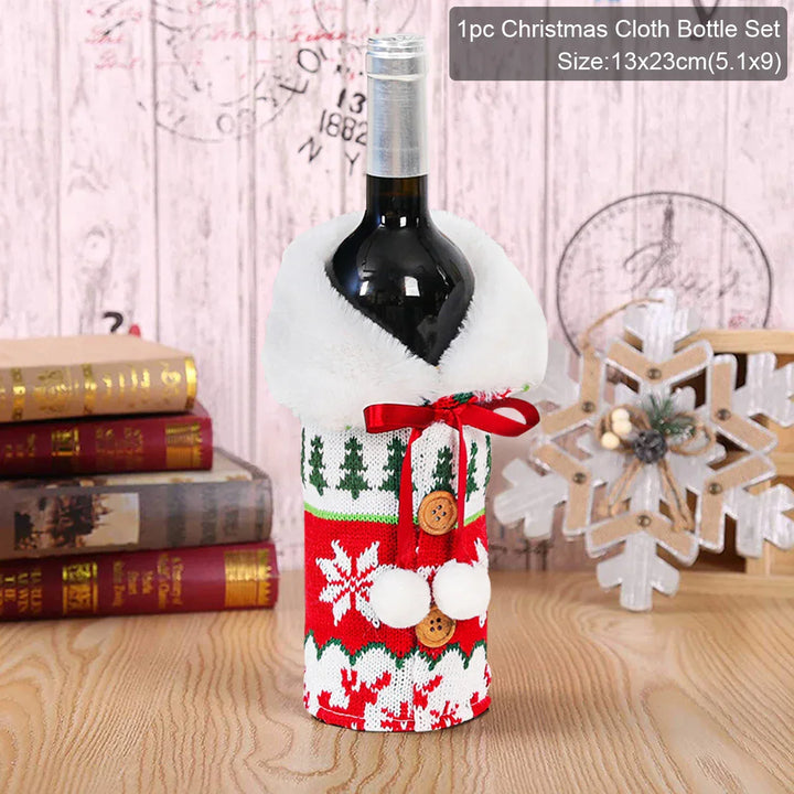 Noëlla | Housse de bouteille de Noël | Housse de décoration pour bouteilles de vin avec motif de Noël | Housse en tissu pour vin & champagne | Parfait comme idée cadeau