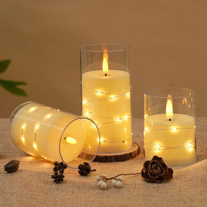 LumiFlame Bougie LED | Lumières en fil de cuivre | Effet cire véritable | 10 / 12,5 / 15 cm | Fonctionne sur piles