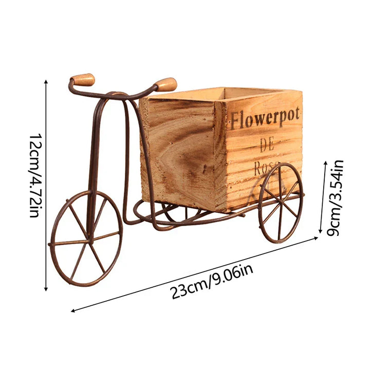 VeloFlora | Pot de fleurs rétro en design de vélo en bois | Support de plantes créatif | Pour la maison et le jardin