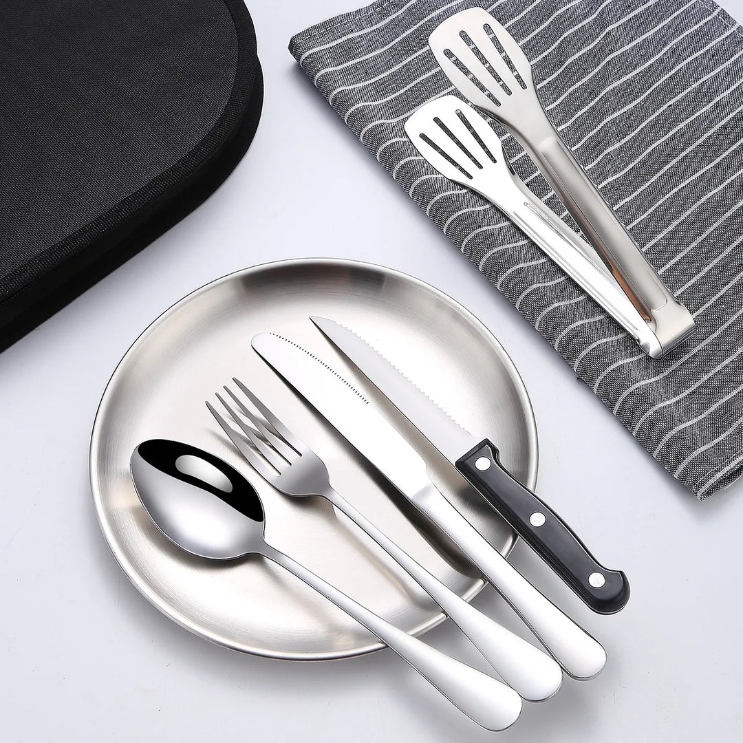 Set de couverts de camping Silviora Gear | 10/20 pièces | Acier inoxydable | Pour extérieur, pique-nique et voyages