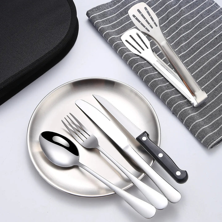 Set de couverts de camping Silviora Gear | 10/20 pièces | Acier inoxydable | Pour extérieur, pique-nique et voyages