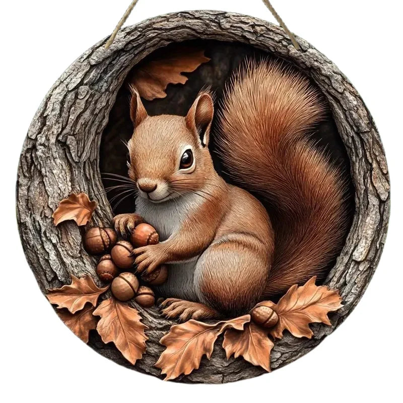 Panneau en bois AutumnTail | Panneau de bienvenue rond avec motif d'écureuil | 20–30 cm | Décoration d'automne et d'hiver faite à la main