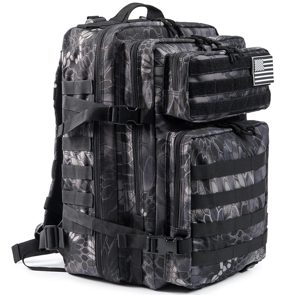TACTICO45 45 L Sac à Dos d'Outdoor | Système Molle | Capacité de 3 Jours | Robuste & Multifonctionnel – Noir/Kaki/Olive