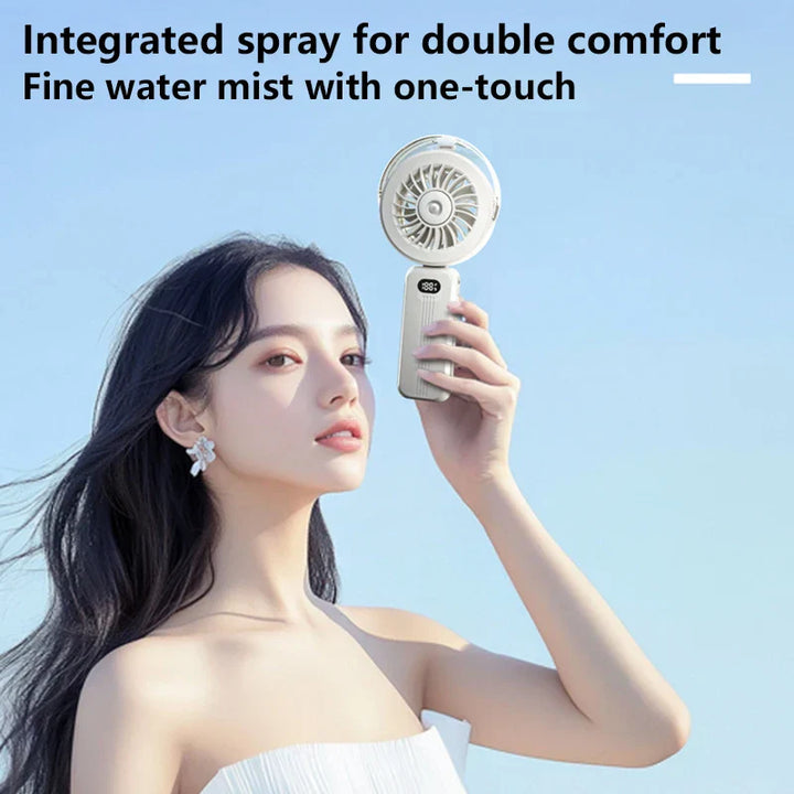 Mini-Ventilateur Breezora Pro | Pliable & Portable | Avec Fonction Spray & Chargement USB | Pour Main, Bureau & Collier