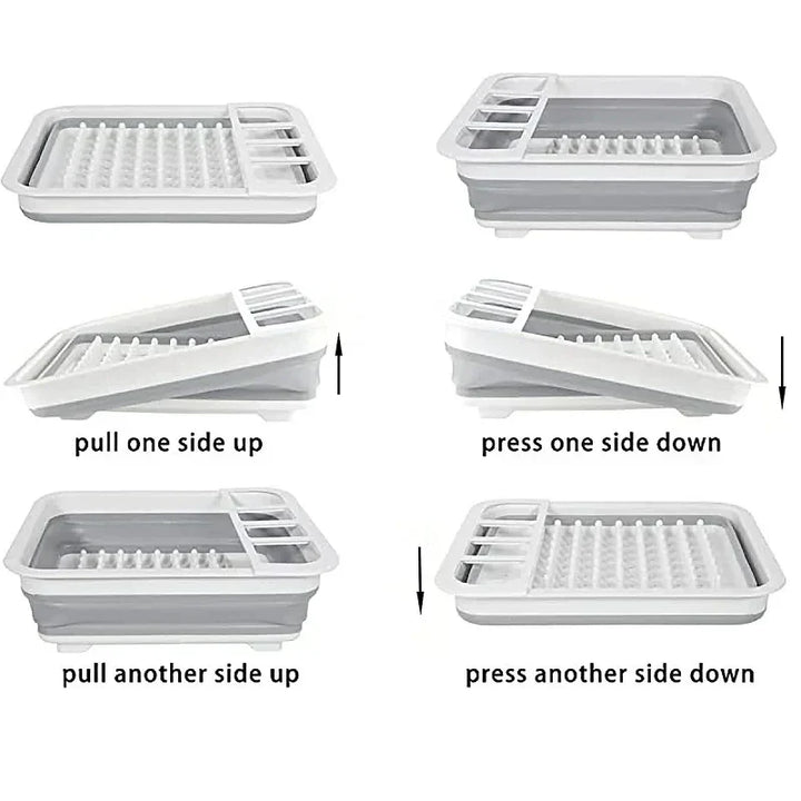 TrockniQ Égouttoir Pliable Cuisine | Support à Vaisselle avec Écoulement d'Eau | Gain de Place & Lavable | Design Moderne en Plastique