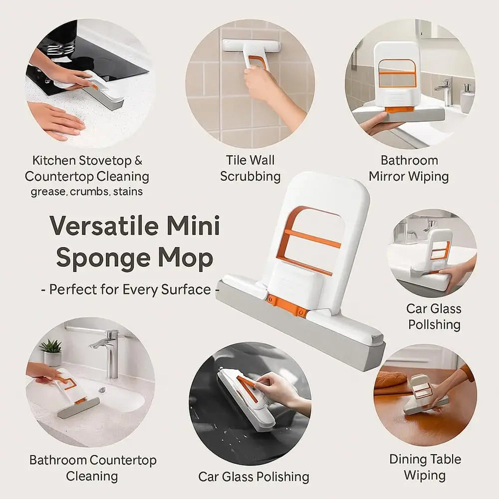 Mini Balai Pliable | Auto-essorant | Éponge à Haute Densité | Pour Sol, Fenêtres & Voiture