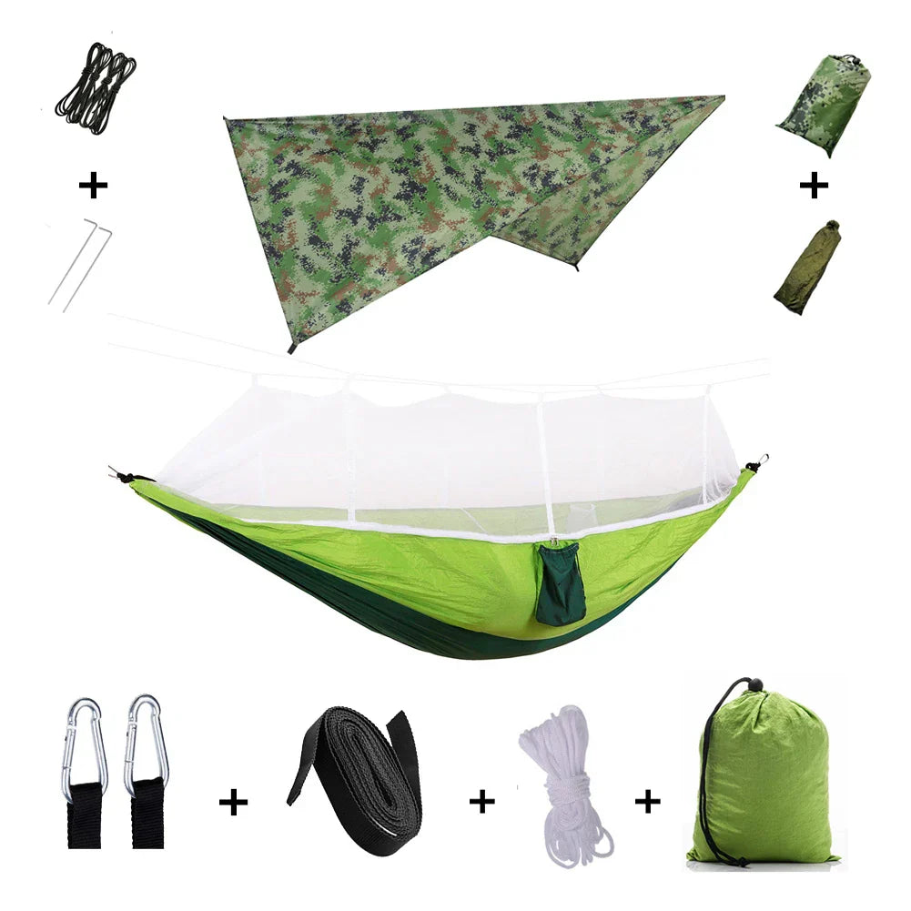 Trekviva Hamac de Camping | Filet anti-moustiques intégré & Tarp de pluie | Ultra léger & Résistant | Solution 3-en-1 pour l'extérieur