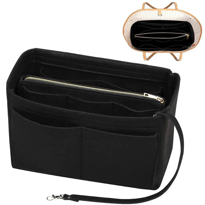 Organiseur TaschenLuxe | Insertion en feutre avec fermeture éclair | 15 compartiments & porte-clés | Pour sacs à main & shopper