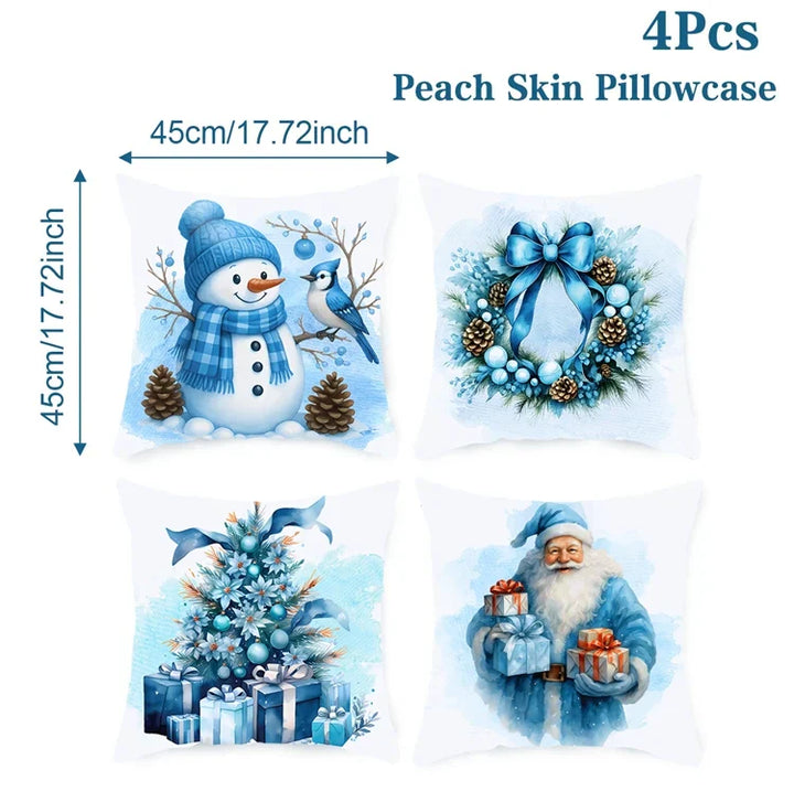 Ensemble de Housses de Coussin de Noël (4 pièces) | Décoration Festive pour la Maison | Coton Doux | 45x45 cm