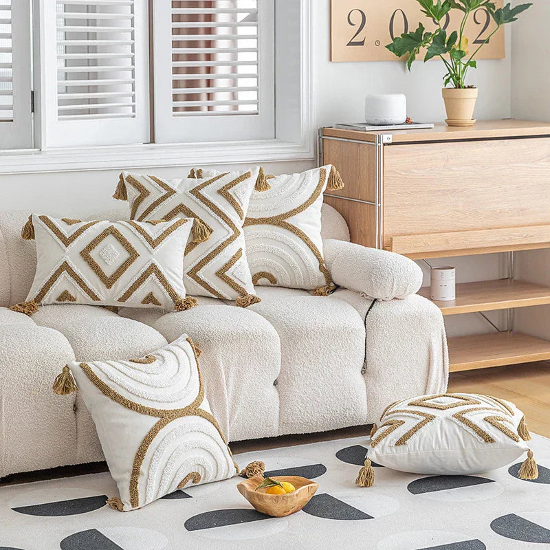 Housse de coussin BohoLoom | 45x45 cm | Mélange de coton avec franges | Fermeture éclair cachée