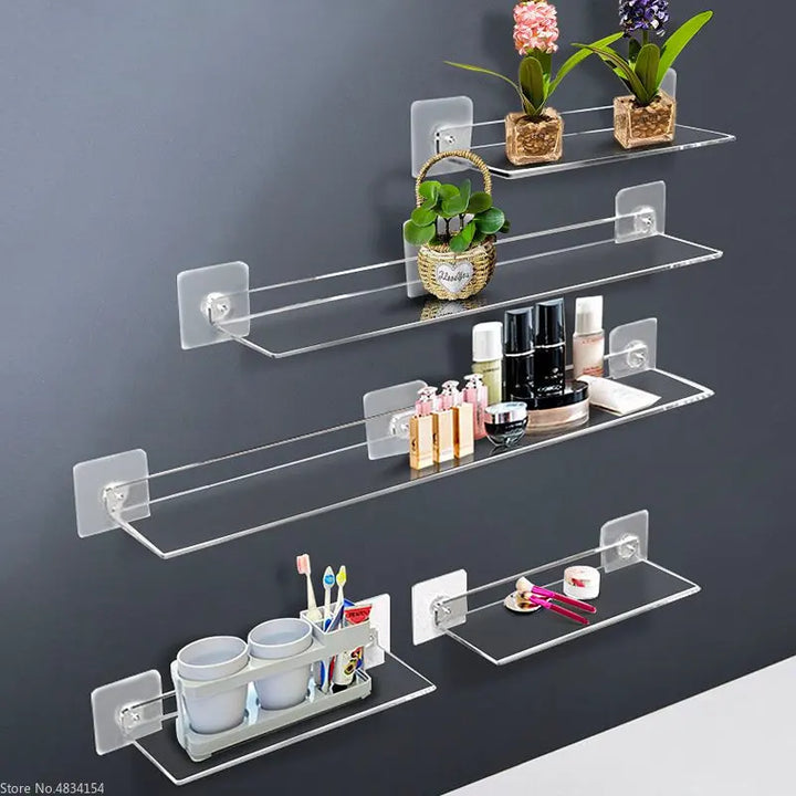 ClearEdge Living | Étagère murale en acrylique | Étagère flottante transparente pour salle de bain, cuisine et salon | 20–50 cm | Rangement gain de place