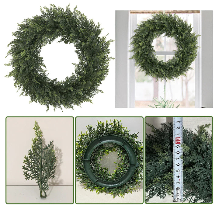 Verdania | Couronne de cèdre artificielle | Toujours verte | 30 cm Ø | Décoration facile d'entretien pour la maison et le jardin