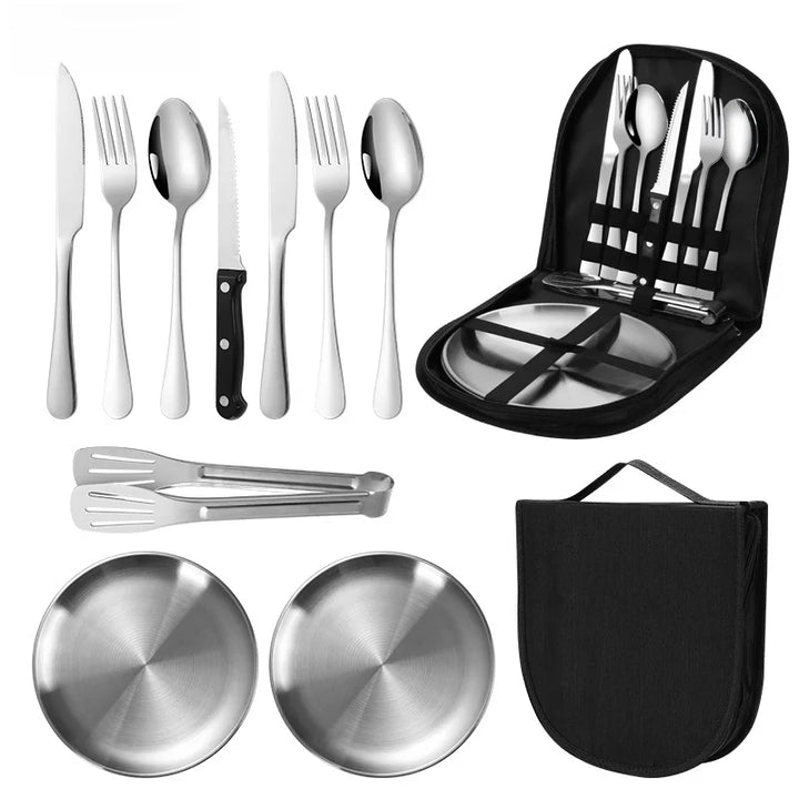 Set de couverts de camping Silviora Gear | 10/20 pièces | Acier inoxydable | Pour extérieur, pique-nique et voyages