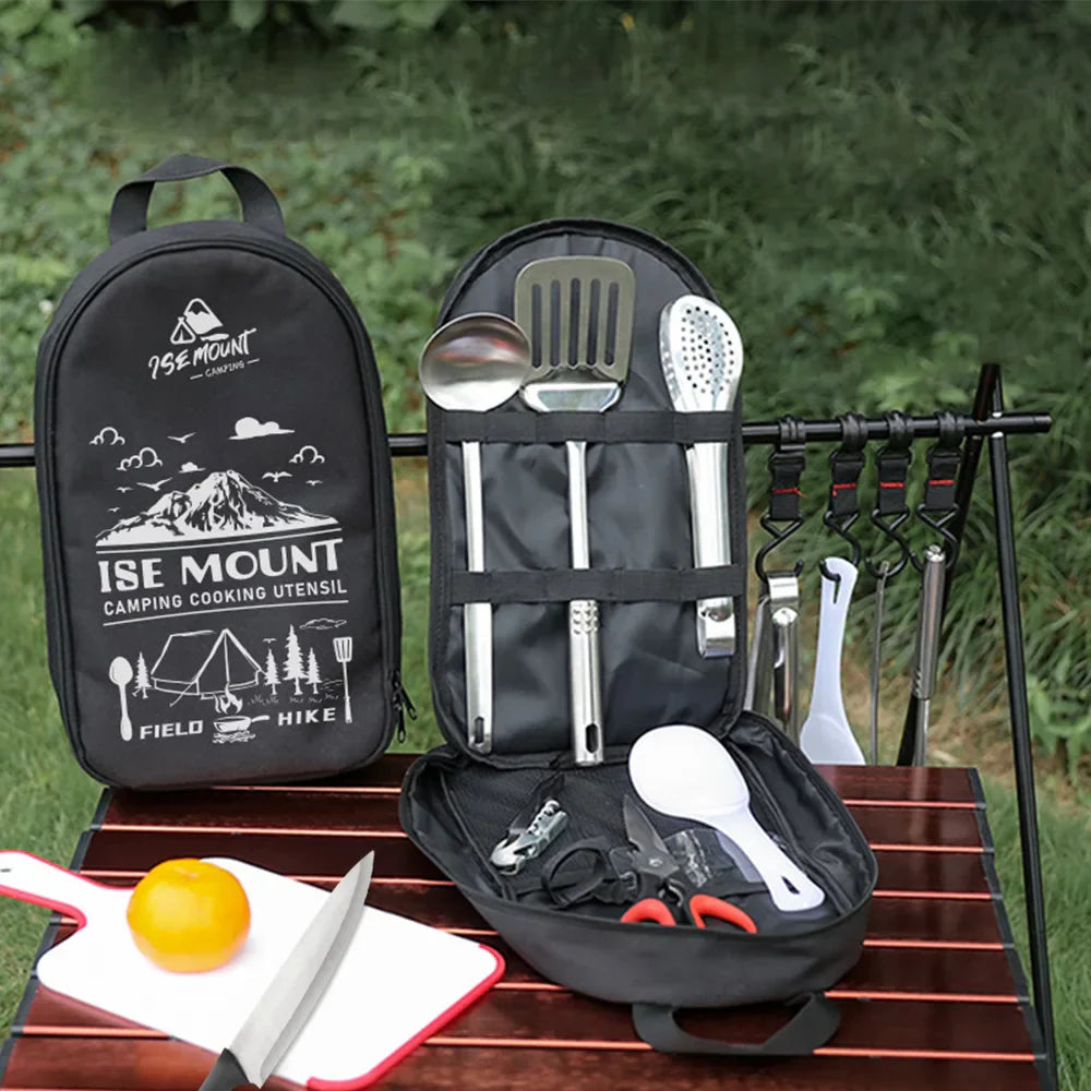 TerraChef AdventureKit Ensemble de cuisine de camping 9 pièces | Inclus : sac de rangement | Accessoires de cuisine en acier inoxydable pour l'extérieur | Pour le camping, la randonnée et le barbecue