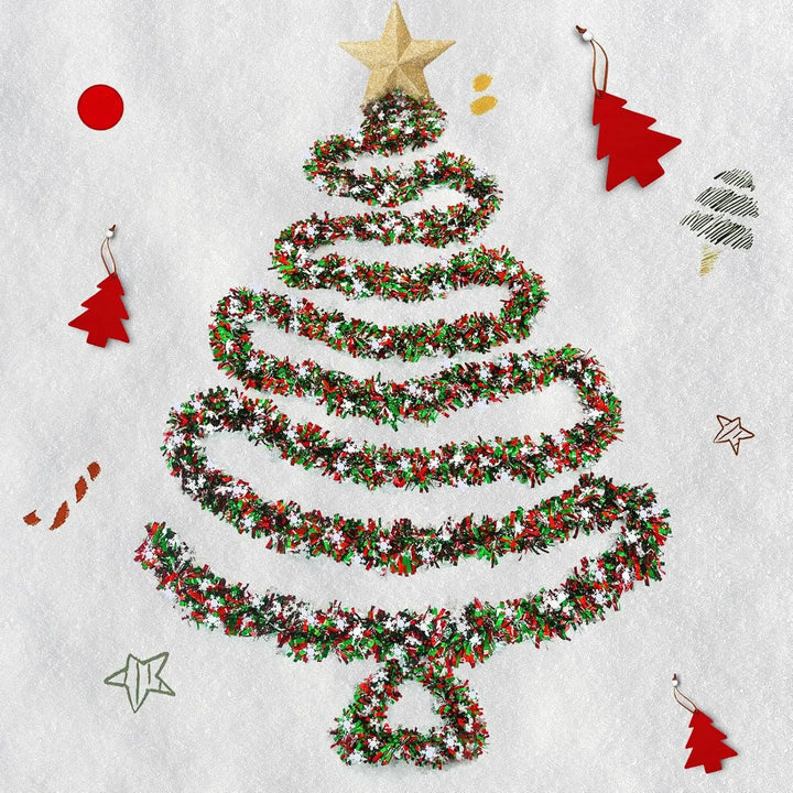 Guirlande de Noël FrostGlanz | 2 m de lametta flocon de neige | Paillettes métalliques | Décoration pour arbre, plafond et fête