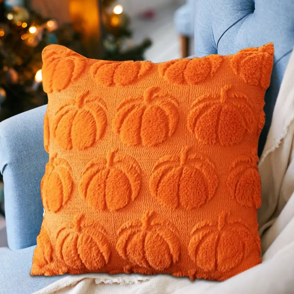 Pumpura | Housse de coussin Citrouille d'Automne | 45 × 45 cm | Douce & Pelucheuse | Décoration d'Halloween & d'Automne