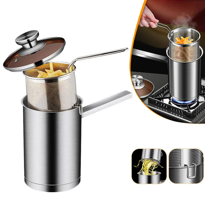 Frittier-Topf Kujira ProFry | Casserole en acier inoxydable avec passoire & couvercle | Pour Tempura, frites, pâtes & plus | Ø environ 24 cm