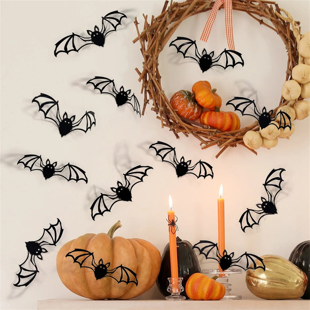 Autocollant mural Halloween BatCave | Décoration de chauve-souris 3D | 12 pièces | Amovible et réutilisable