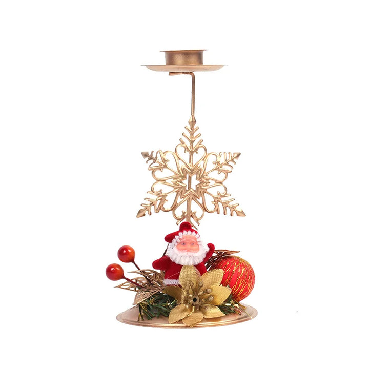 Support de bougie LumiNoel | Bougeoir de Noël en fer doré | Flocon de neige, étoile, arbre & renne | Décoration de table pour Noël & Nouvel An