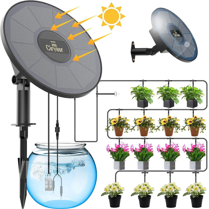 Système d'irrigation solaire AquaSolaris Automatique | Irrigation goutte à goutte avec minuterie et batterie | Pour balcon, jardin et pots de fleurs | Jusqu'à 15 plantes
