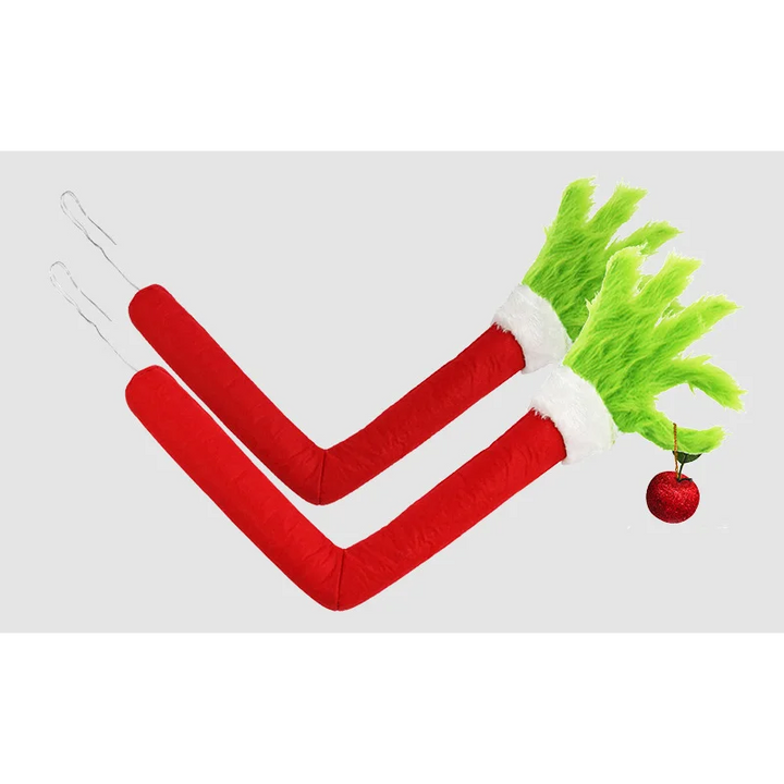 Grincharo | Décoration de Noël Grinch Bras Suspendu | 45 × 18 cm | Monstre en fourrure verte | Décoration amusante pour arbre, porte & voiture