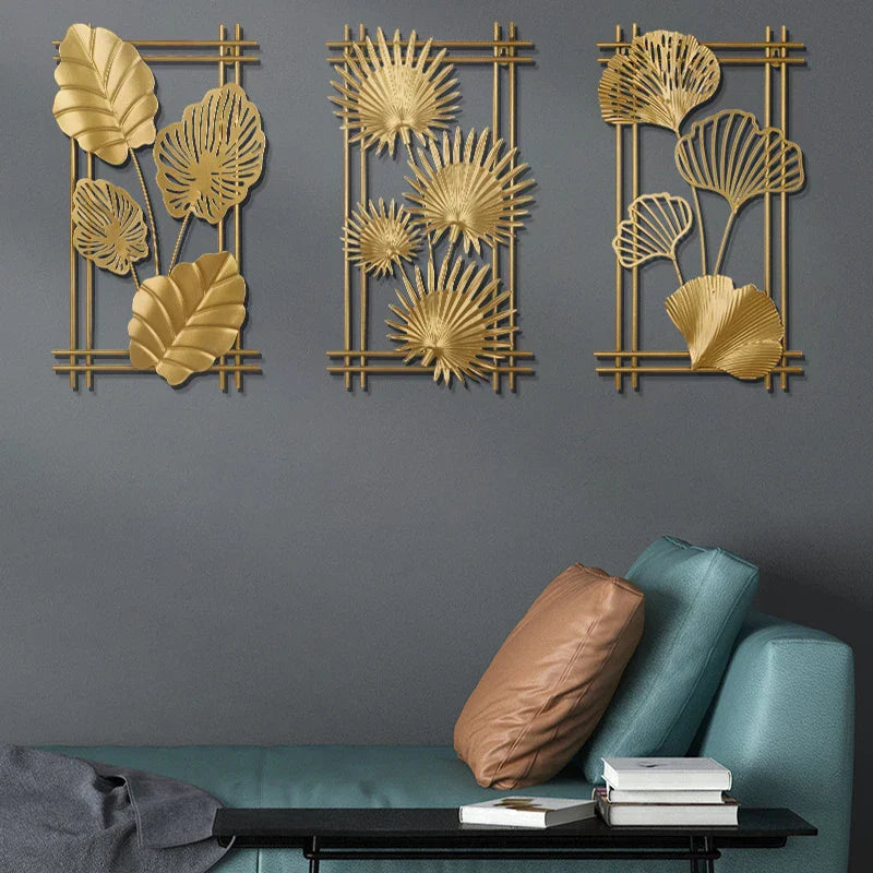 Décoration murale en métal en forme de feuille | Design moderne | Fait main | 25 × 45 cm